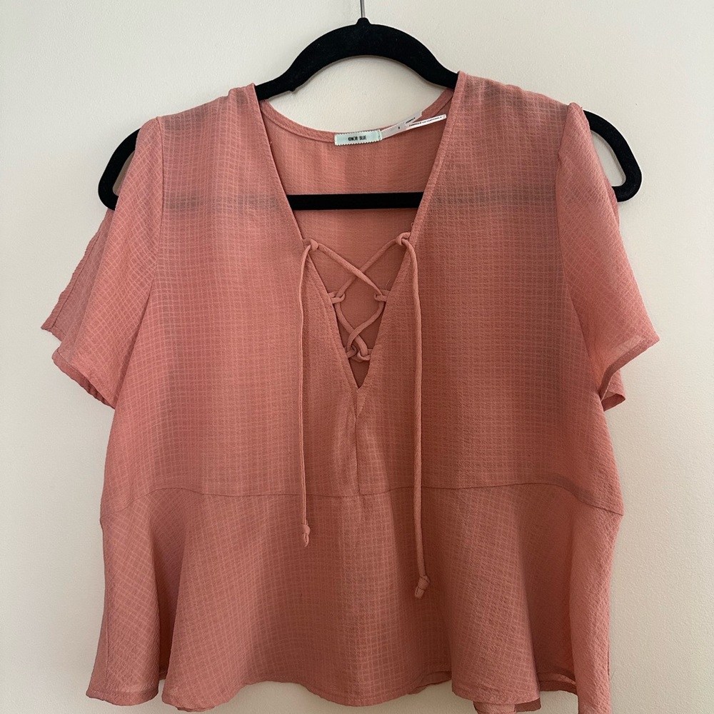 Kimchi Blue Blush Lace-Up Blouse